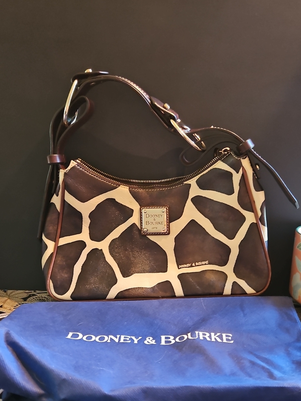 Dooney & Bourke Brown and Cream Giraffe-Print Hobo Shoulder Bag